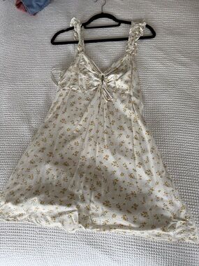 Delicate Floral Cotton Dress - Cream & Gold